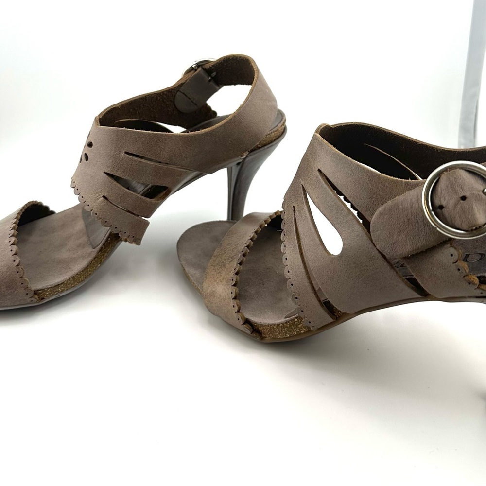 Pedro Garcia Gray Strappy Heels with Decorative Finish